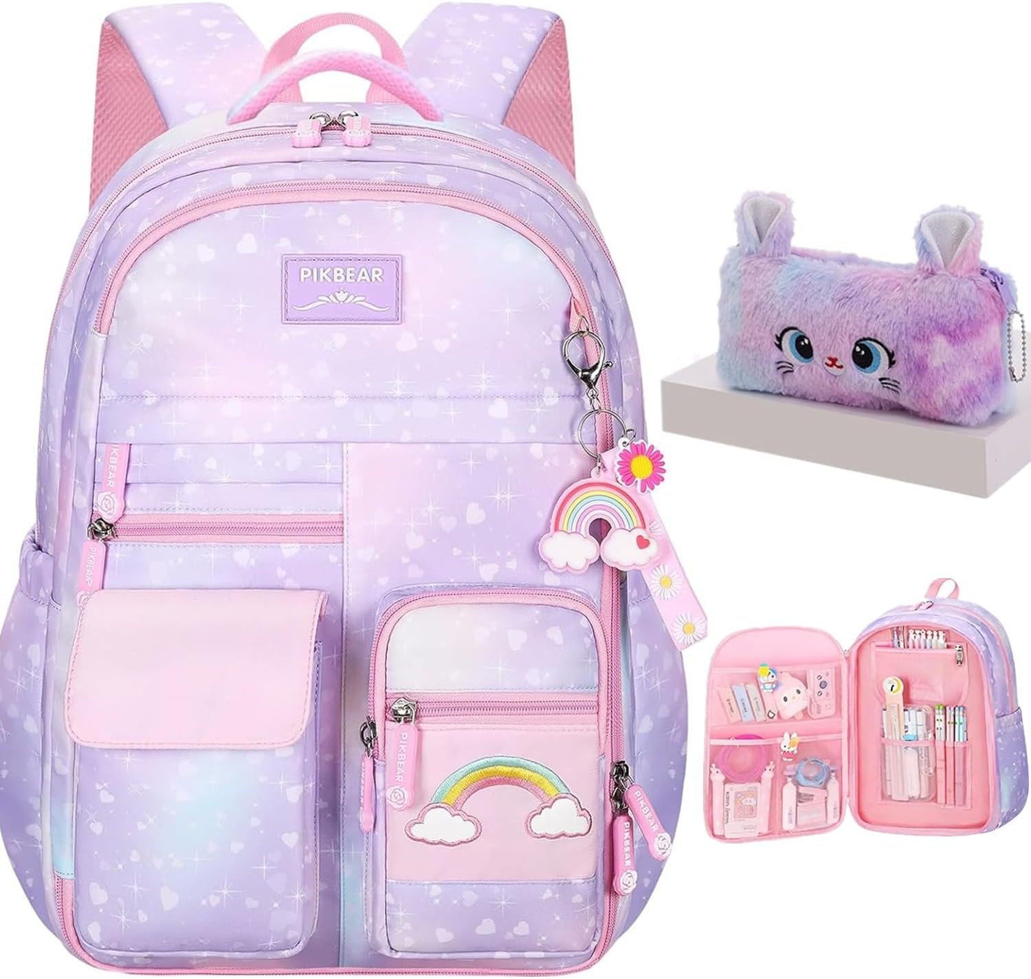 Girls Backpack, School Backpacks Rainbow Student Backpa,Kawaii Kids Backpack,Book Bag for Elementary Primary School