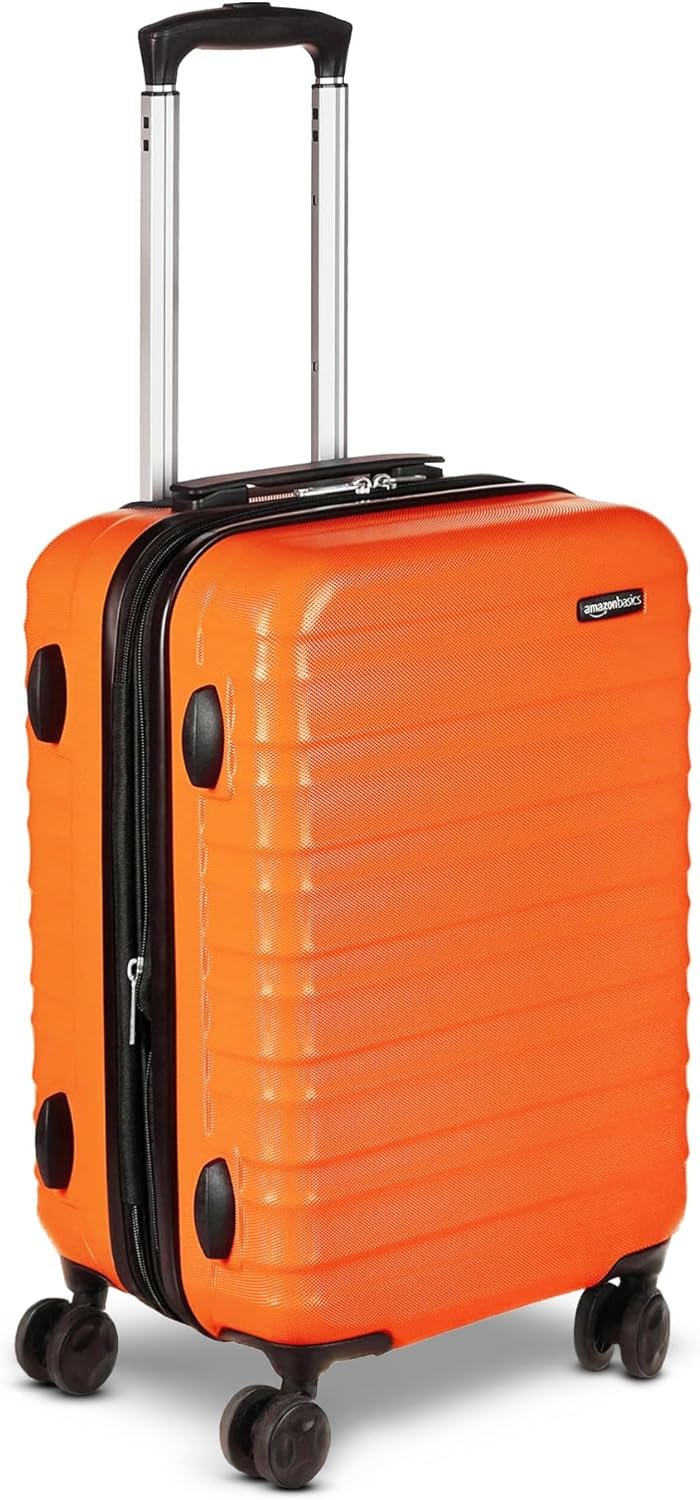 Amazon Basics 21" Hardside Carry-On Luggage, Hardshell Suitcase With Wheels, Expandable For Up to 25% More Space, With Scratch-Resistant Surface, Four Multi-directional Wheels, Orange