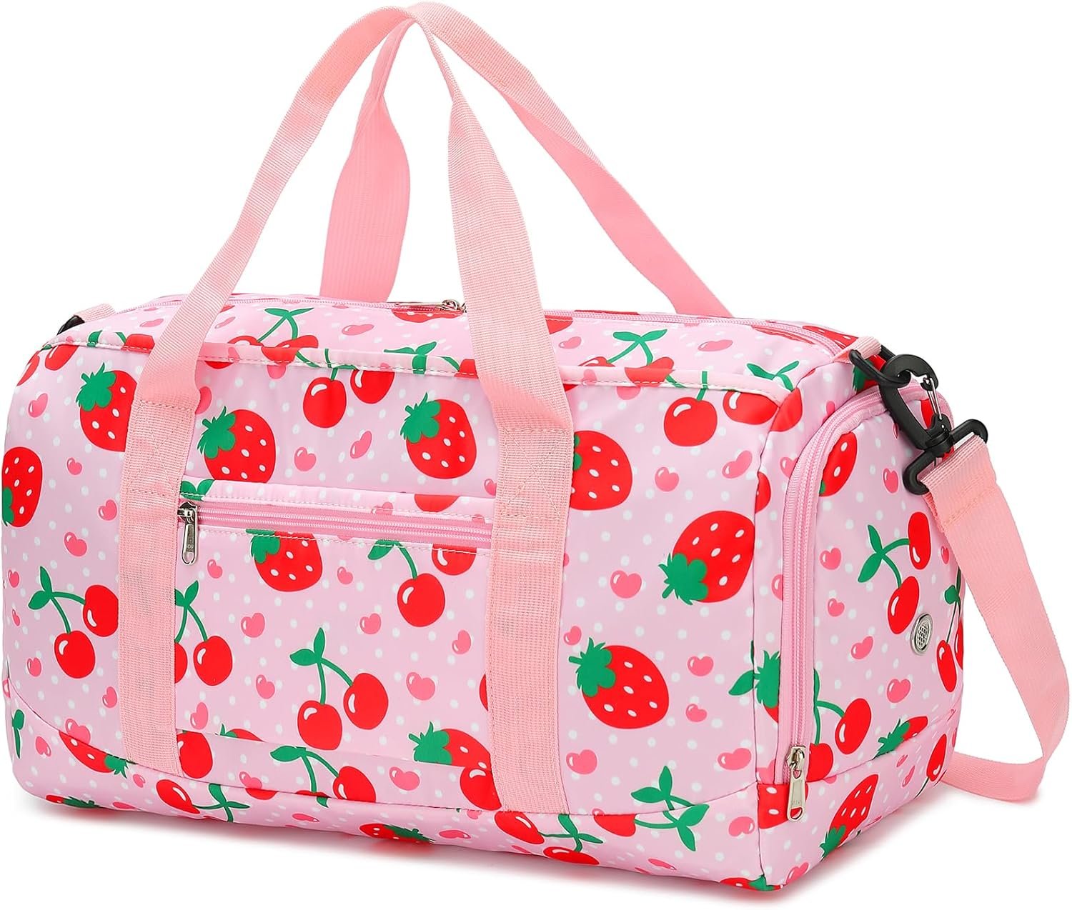 Duffle Bag for Girls Kids Overnight Bags Cute Strawberry Cherry Dance Sports Bag Travel Tote with Shoe Compartment and Wet Pocket