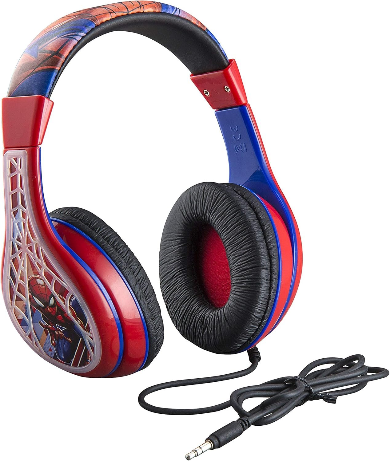 Spiderman Kids Headphones, Adjustable Headband, Stereo Sound, 3.5Mm Jack, Wired Headphones for Kids, Tangle-Free, Volume Control, Foldable, Childrens Earphones for School Home, Travel