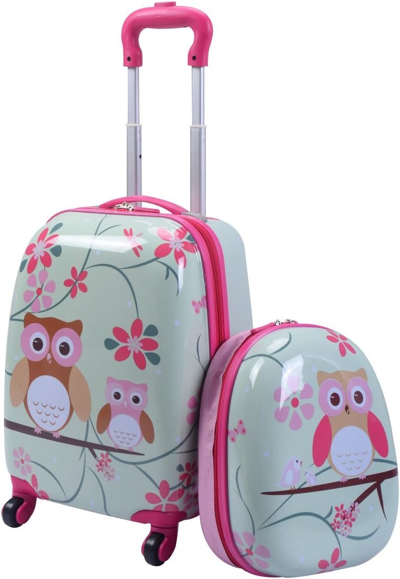 GYMAX Kids Carry On Luggage Set, 12" & 16" 2PCS Rolling Suitcase