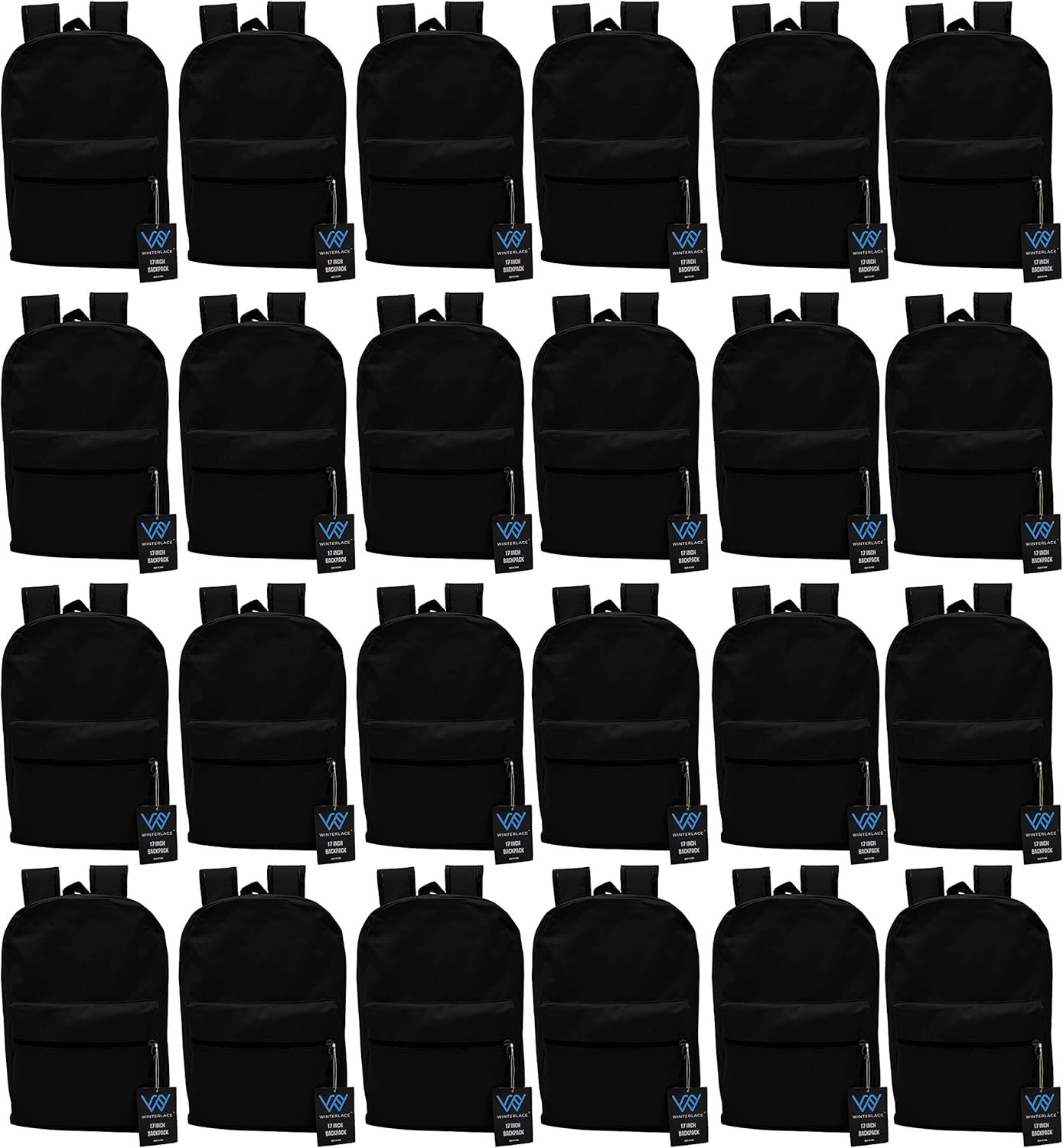 Winterlace 24 Pack Backpack, Bulk 17 inch Lightweight Outdoor Travel Gym Corporate Events Bag (Black)