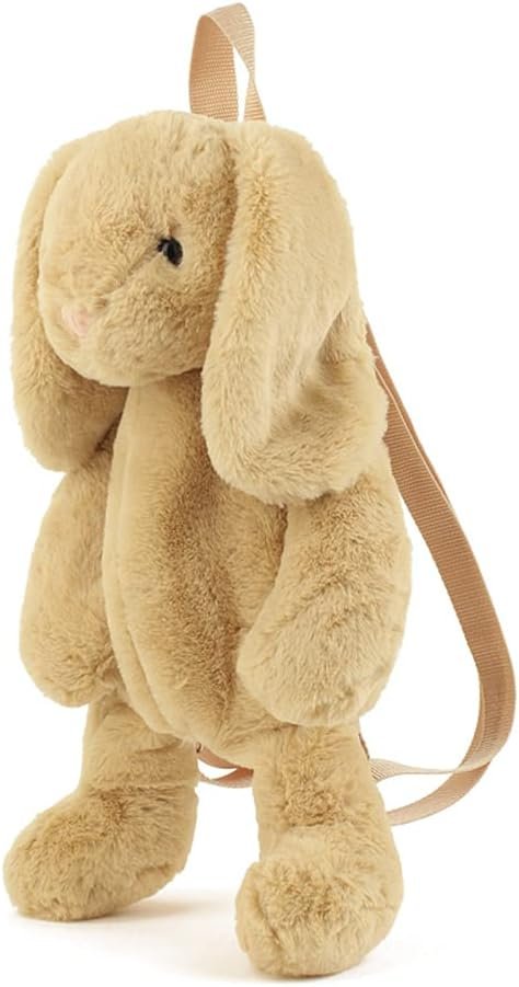 Cute Plush Backpack Cute Animal Backpack Rabbit Backpack Bags with Adjustable Straps (Khaki)