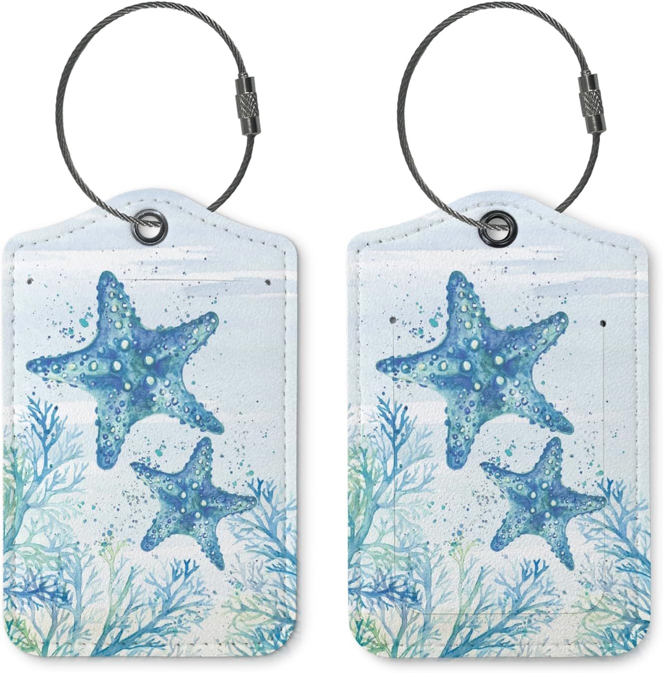 Beach Summer Luggage Tags for Suitcases, Cute Starfish Travel Personalized Suitcase Luggage Tags for Women Teen Girls Children, 2 Pack Bag Tags Traveling Leather Luggage Accessories