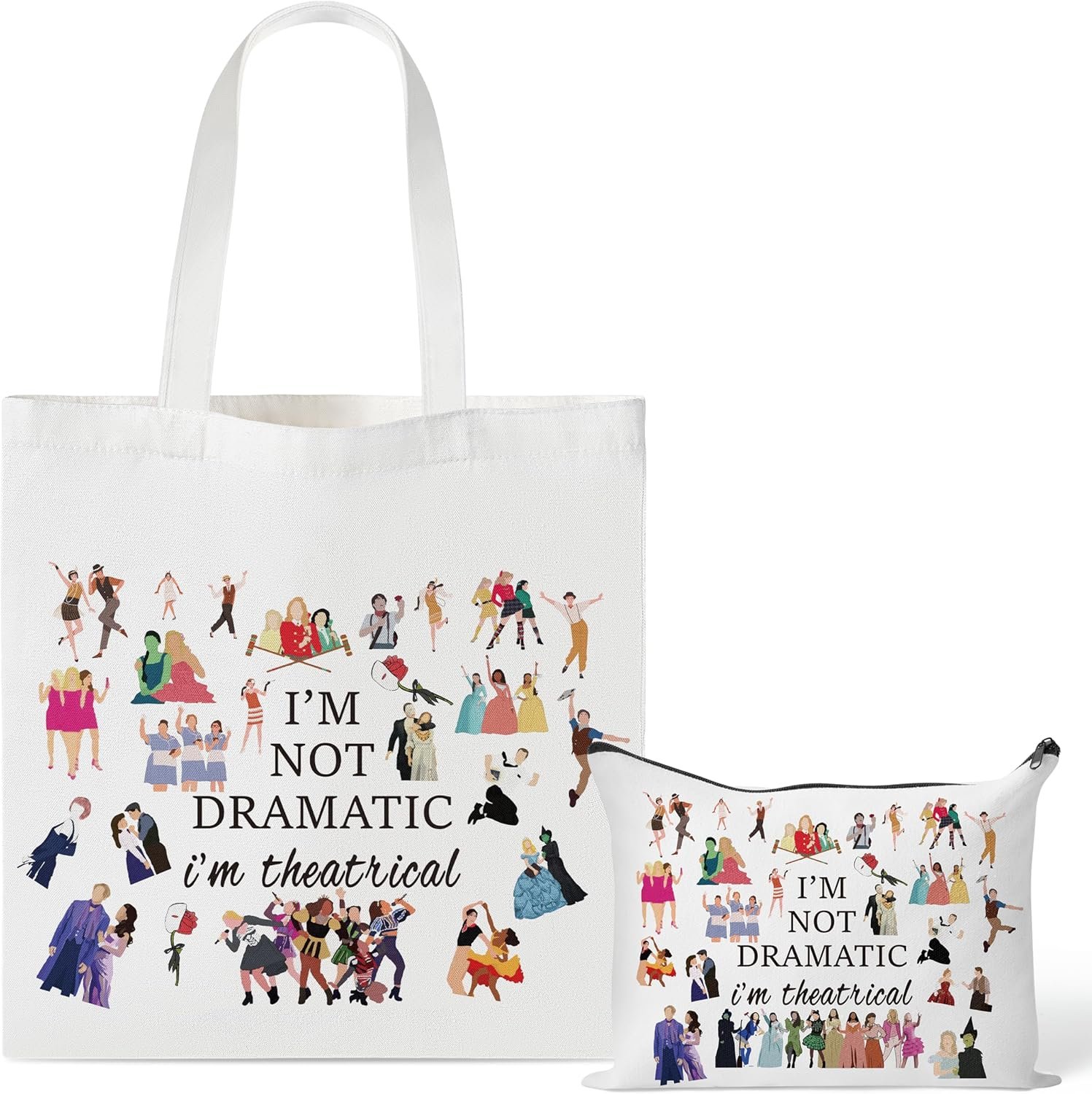 Broadway Musical Canvas Tote Bag - I’m Not Dramatic I’m Theatrical Gifts Tote Bag and Cosmetic Bag Set, Makeup Zipper Pouch Bag for Women Girls Fans Lovers Gift