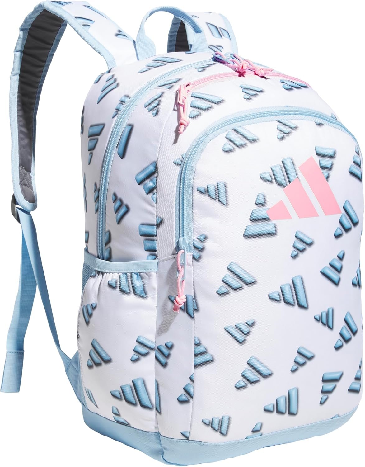 adidas Affiliate Small Backpack for Women and Men, Durable Bag with Laptop Sleeve, 3D AOP White/Clear Sky Blue/Clear Pink, One Size