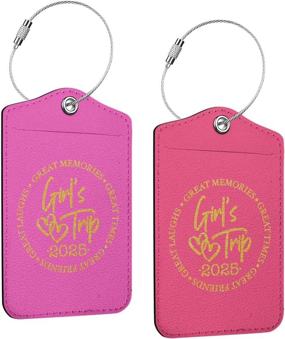 2 Pcs Girls Trip Luggage Tag, Luggage Tags for Suitcases 2025, Suitcase Tags with Name ID Labels Privacy Cover, Travel Tags for Luggage, Luggage Identifiers for Suitcases with Metal Loop