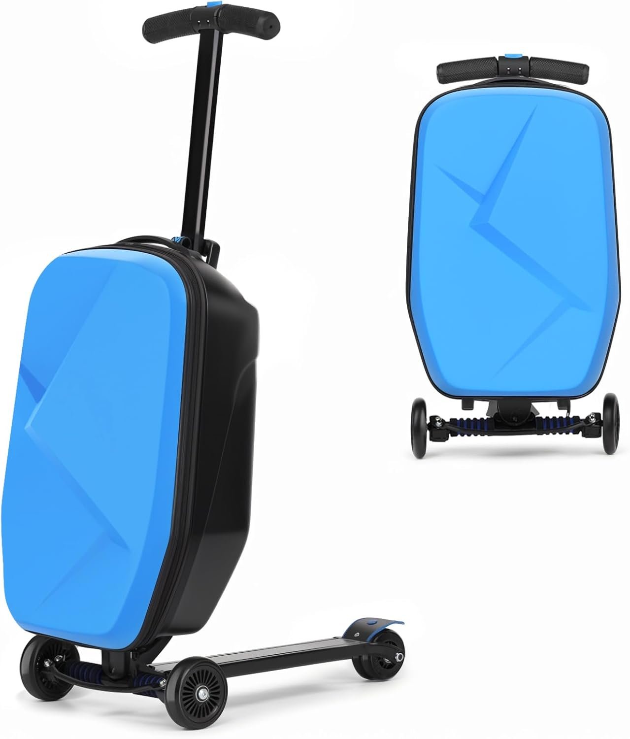 smilesun Scooter Luggage For Kids & Adults， Hardside Ride On Suitcase For Kids Ages 4-15 Multifunctional Lightweight Foldable Carry On Luggage With Wheels Ride On For Children Teenagers（Light Blue）