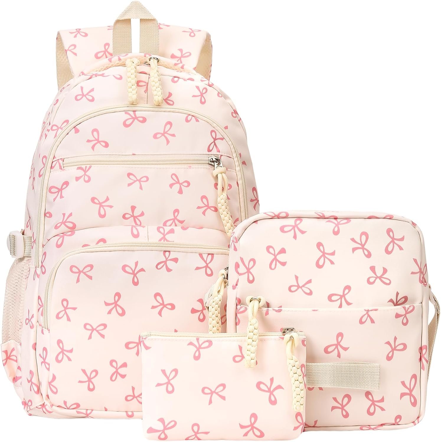 Coquette Bow Backpack - Cute Kawaii Backpack Set Aesthetic Daypack Coquette Rucksack (A01 Bow Pink)