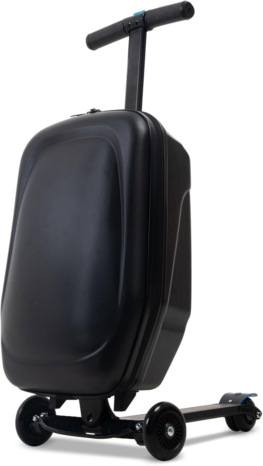 Scooter Luggage for Kids,Foldable Carry on Kids Suitcase,Lightweight Ride On Scooter Suitcase (Bright Black (Suggest 4-14 Years Old))