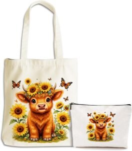 Kids Travel Bag – Sunflower Cow Print | Tote & Makeup Bag Set