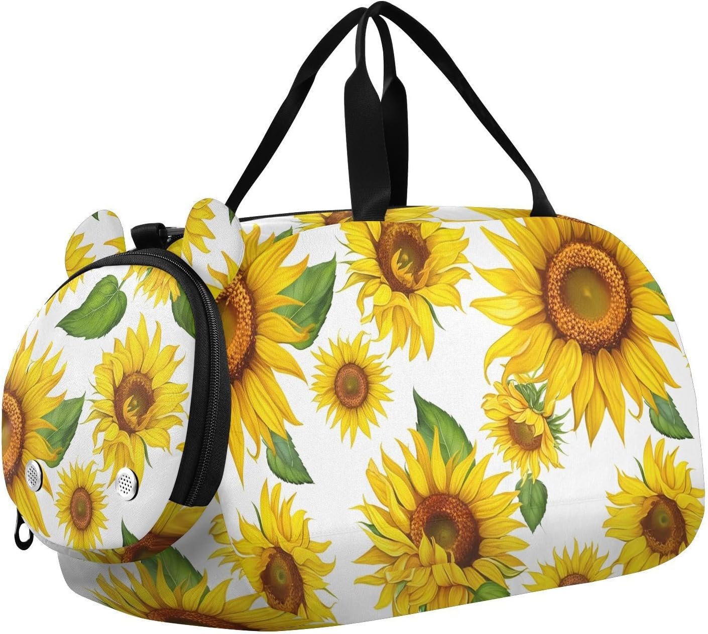 Leaf Sunflower White Kids Travel Duffel Bag for Boys Girls Overnight Weekend Tote Bag with Shoes Compartment for Trip Beach Gym
