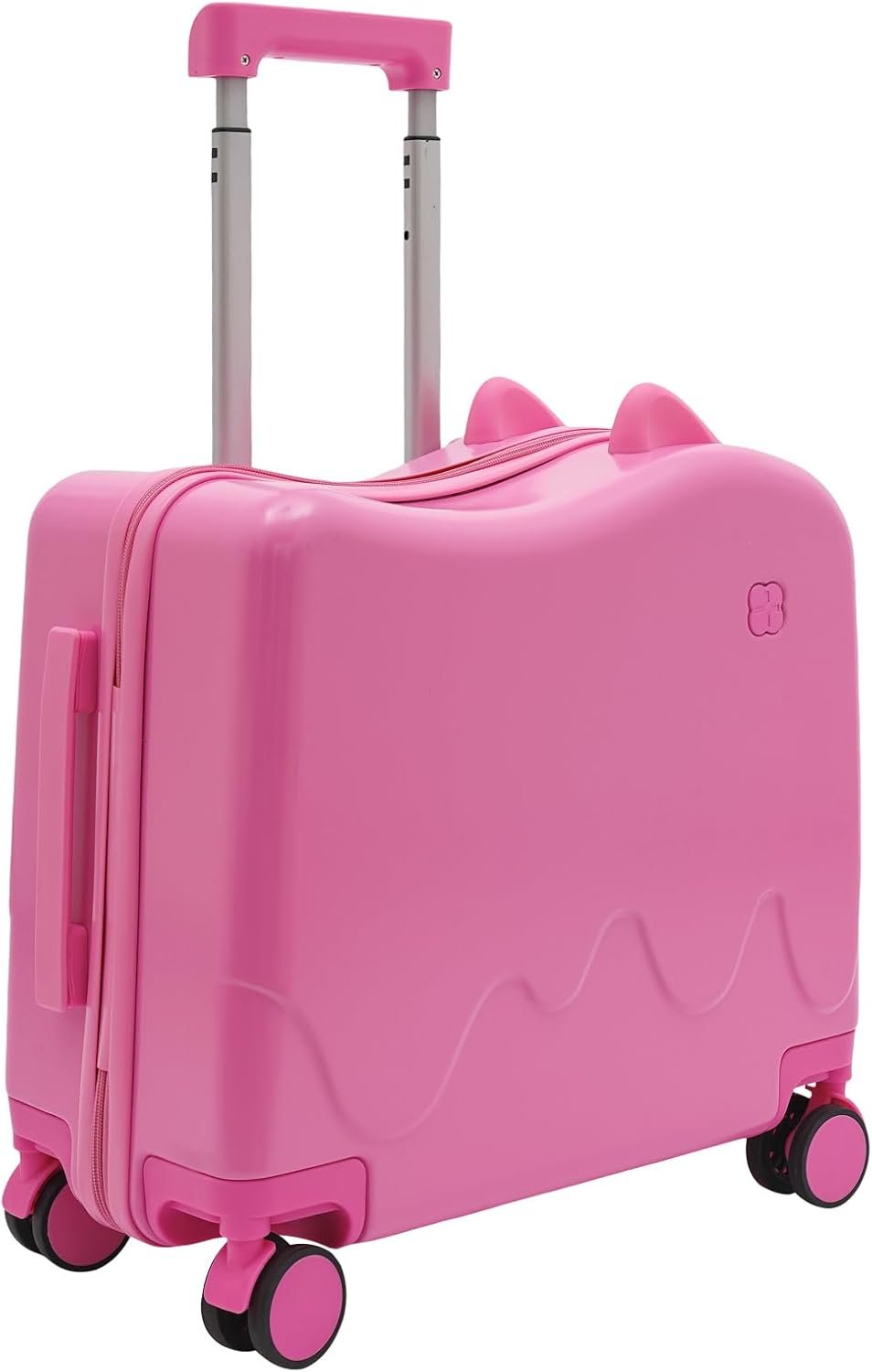 18" Ride-On Kids Girls Suitcase with Wheels, Cute Lightweight Tow-Along Luggage Carry on Hardside Trolly Case with Password Lock, Kids Luggage, Grip Ears and Stickers for Travel