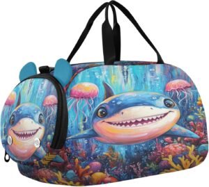 Kids Travel Duffel Bag – Durable & Playful | Shark Jellyfish