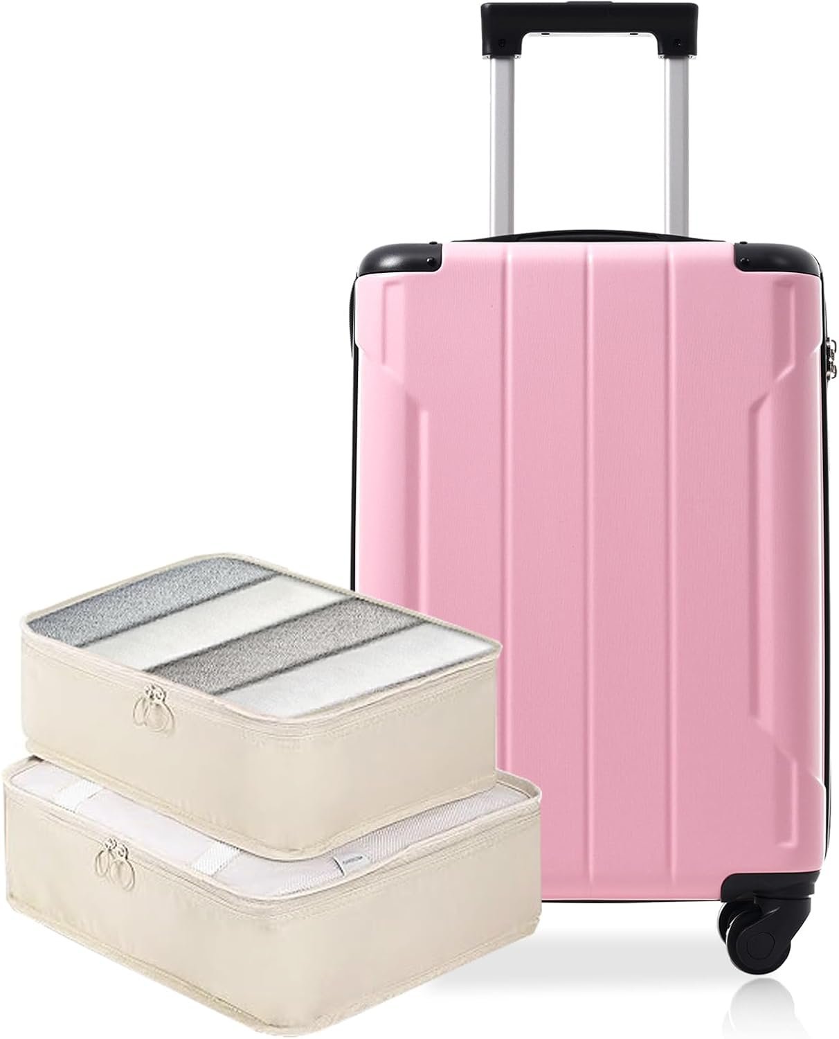 Merax Carry on Luggage Set, 20 Inch Hardshell ABS Suitcase with Spinner Wheels, Built-in TSA Lock & 2 Packing Cubes Airline Approved for Business Weekend Travel