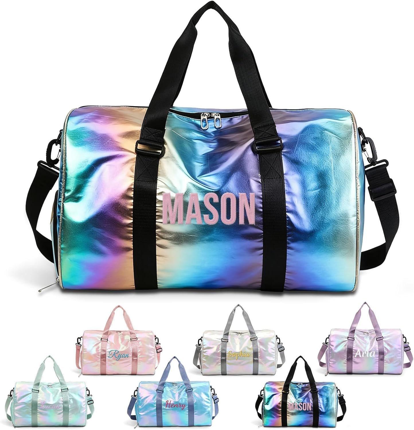 Personalized Sports Duffel Bag, Custom Embroidered Gym Bag with Name or Logo, Large Travel Weekender Overnight Bag for Women and Girls, Dance Fitness Tote for Sports or Travel (Black)