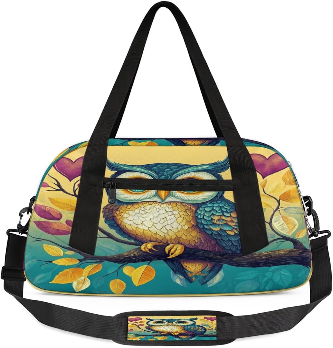 Kids Travel Duffle Bag Weekender Overnight Bag Gym Tote for Boy Girls Carry On Workout Duffel Bag(Cute Owl Branch Love)
