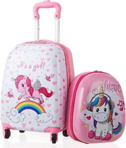 Kids Luggage Set: GYMAX Unicorn Travel Suitcase