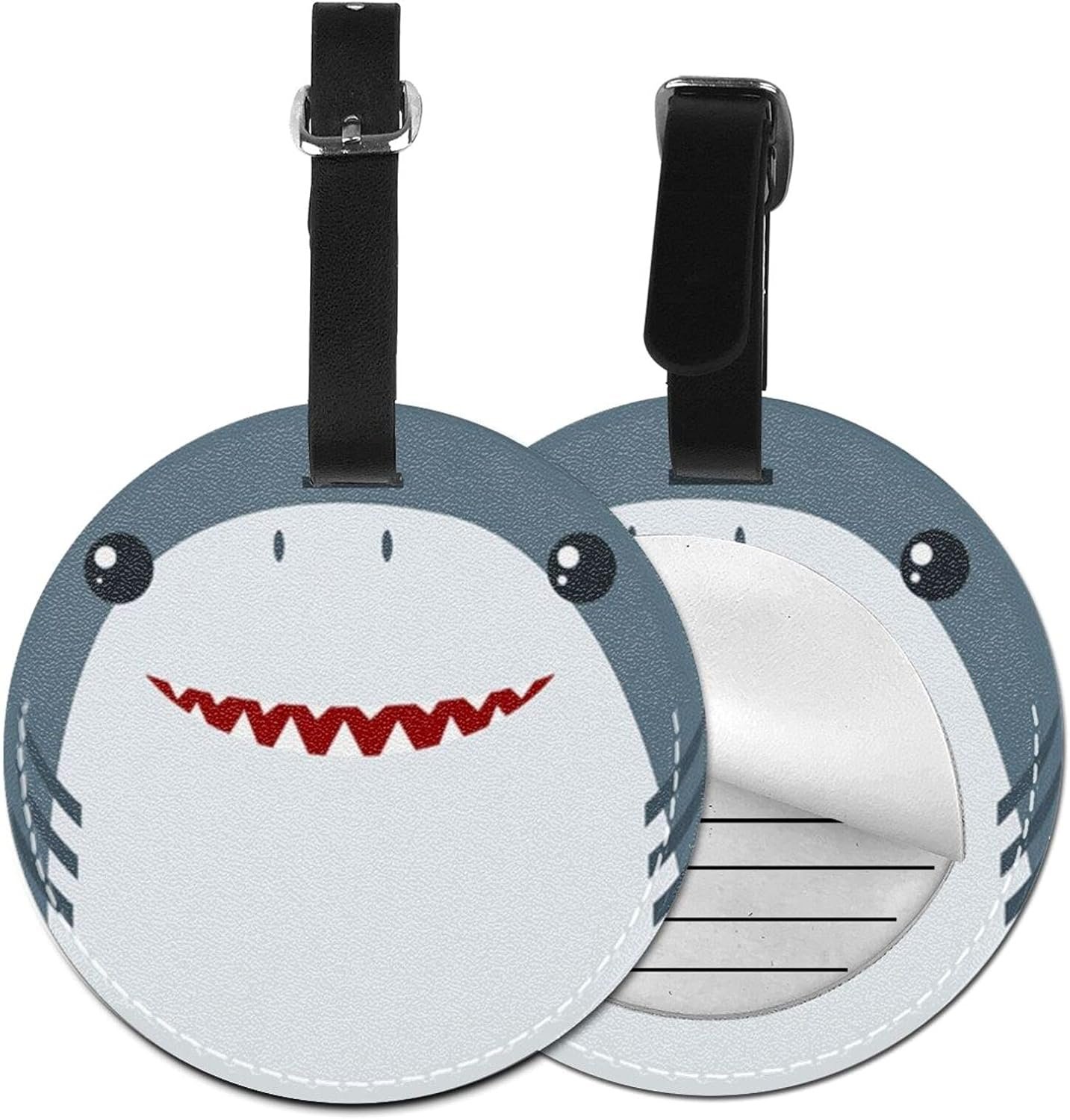 Luggage Tag Shark Face, Pu Leather Bag Travel Suitcases Id Identifier Baggage Label for Women Men Boys Girls