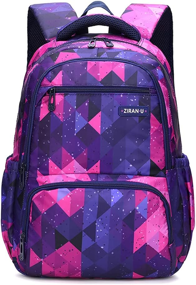 MITOWERMI Kids Backpack for Boys Girls Elementary School Bags Backpacks for Girls Children Bookbags Primary Kindergarten Backpack Purple Geometric