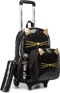 Cat School Rolling Backpack Set for Girls | Egchescebo