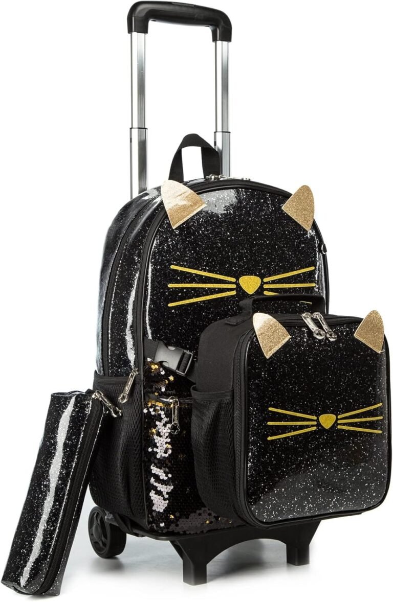 Cat School Rolling Backpack Set for Girls | Egchescebo