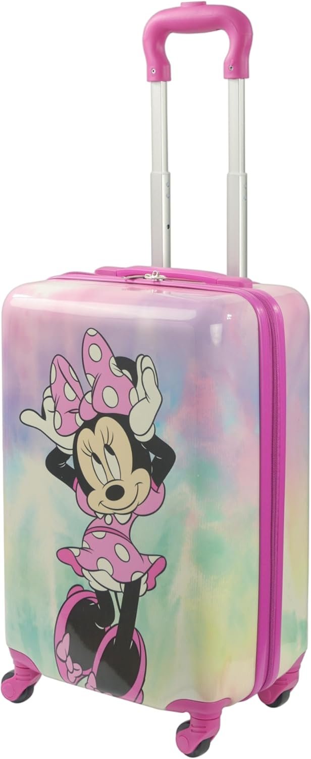 FUL Disney Minnie Mouse 21 Inch Kids Carry On Luggage, Hardshell Rolling Suitcase with Spinner Wheels, Pink