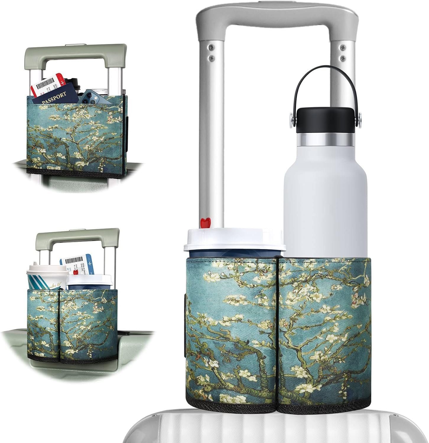 ACdream Luggage Cup Holder, Suitcase Drink Carrier, Free Hand Portable Water and Coffee Caddy Attachment, Flight Attendant Gift Gadgets, Airport Travel Accessories for Airplane, Almond Blossom