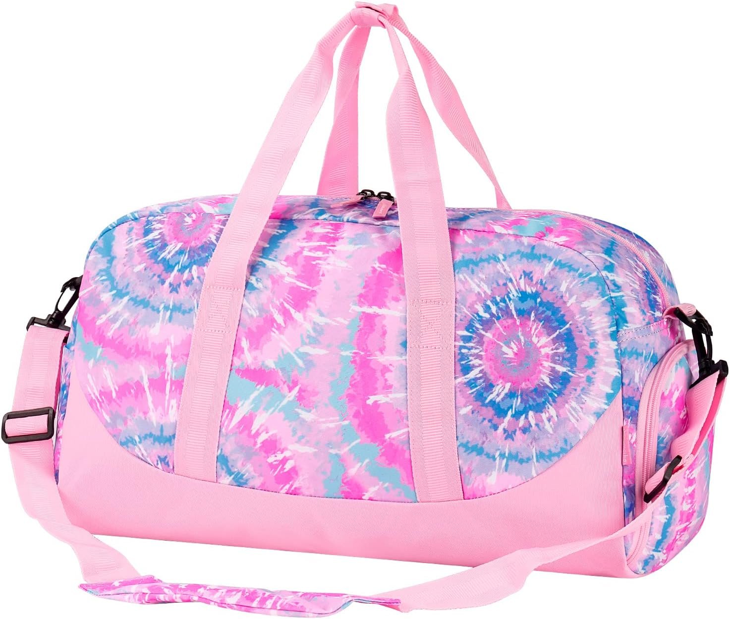 Choco Mocha Duffle Bag Kids Girls - Tie Dye Overnight Bags for Kid with Shoes Compartment, Cute Weekender Bag for Sleepover Travel, Pastel Pink