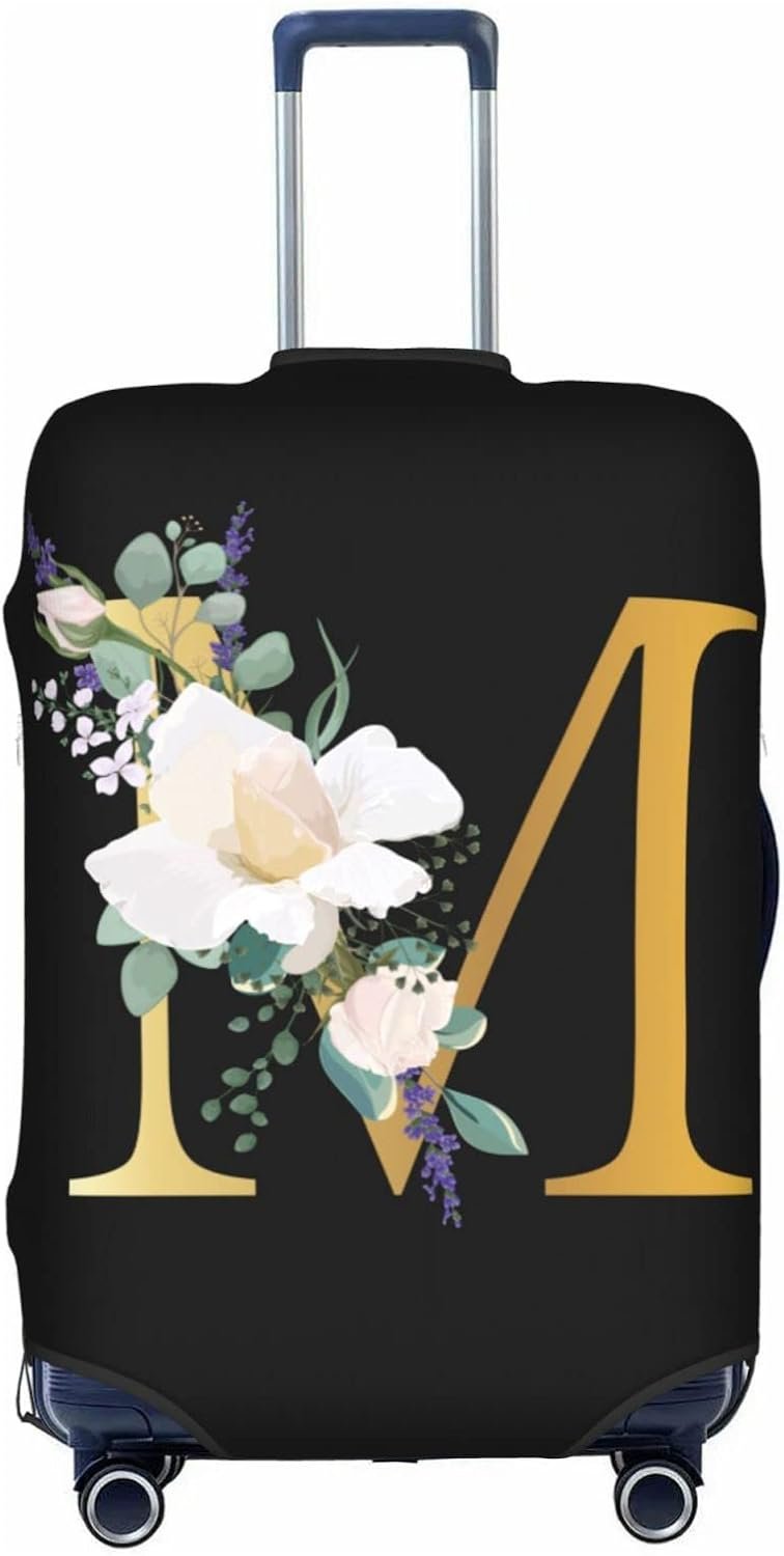 Flower Lette M Black Luggage Cover Elastic Washable Stretch Suitcase Protector Anti-Scratch Travel Suitcase Cover for Kid and Adult S (18-21 inch suitcase)