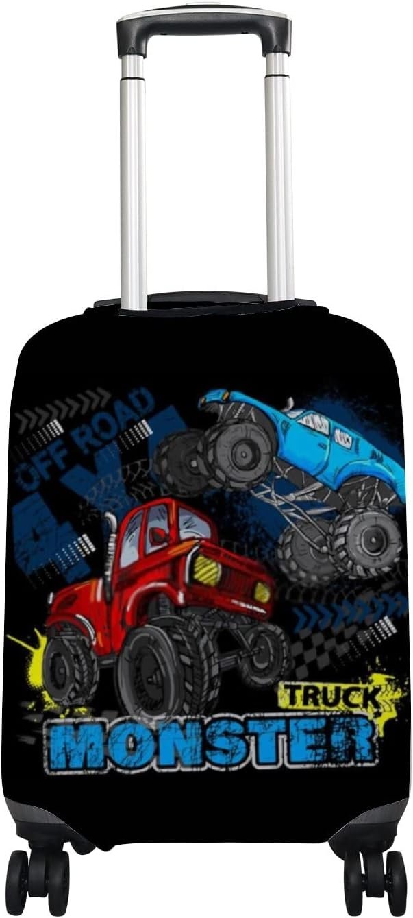 Kuizee Travel Luggage Cover Suitcase Cover Blue Monster Truck Boy Baggag Protector Dustproof Durable Elastic S Fits 18-20 Inch