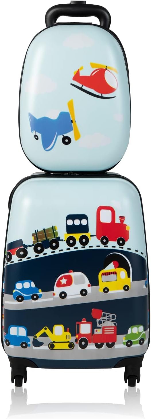 Goplus 2PC Kids Luggage, 12" & 16" Kids Carry On Luggage Set with 4 Spinner Wheels, Lightweight Rolling Spinner Suitcase for Children Toddlers Boys and Girls Travel