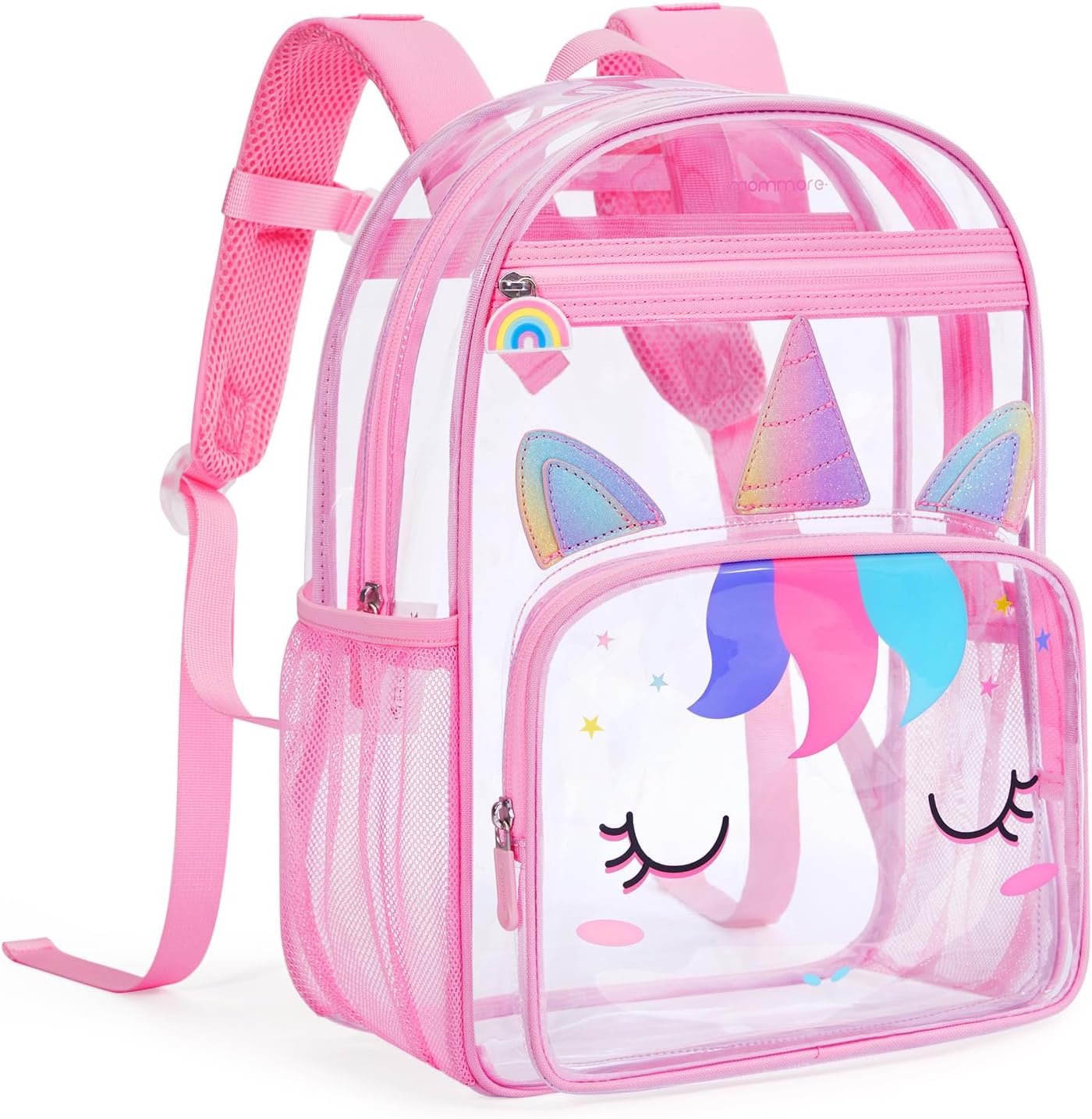 mommore Clear Backpack for Kids Unicorn Backpack for Girls 4-8 Water-Resistant See Through Cartoon Toddler Bookbag with Chest Strap for Preschool Kindergarten Travel, Pink