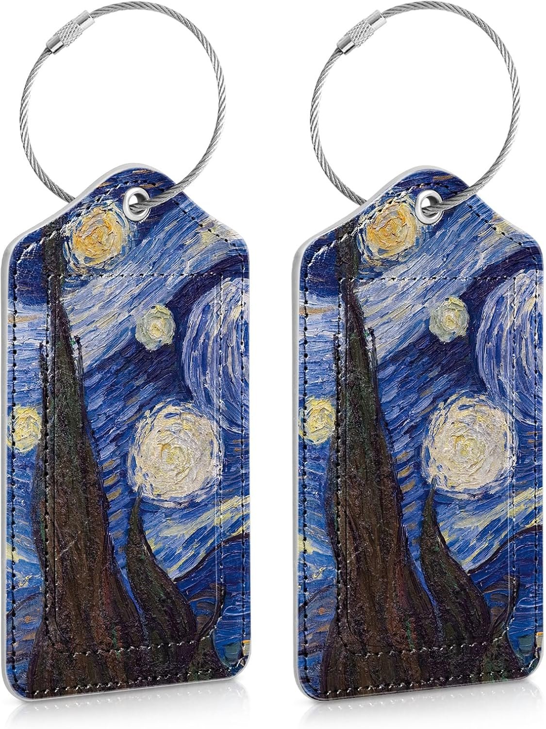 DTTO 2 Pcs Luggage Tags for Suitcases, Leather Travel Name ID Labels with Privacy Flap, Stainless Steel Loop for Women/Men/Kids/Girls, Nebulas Blue