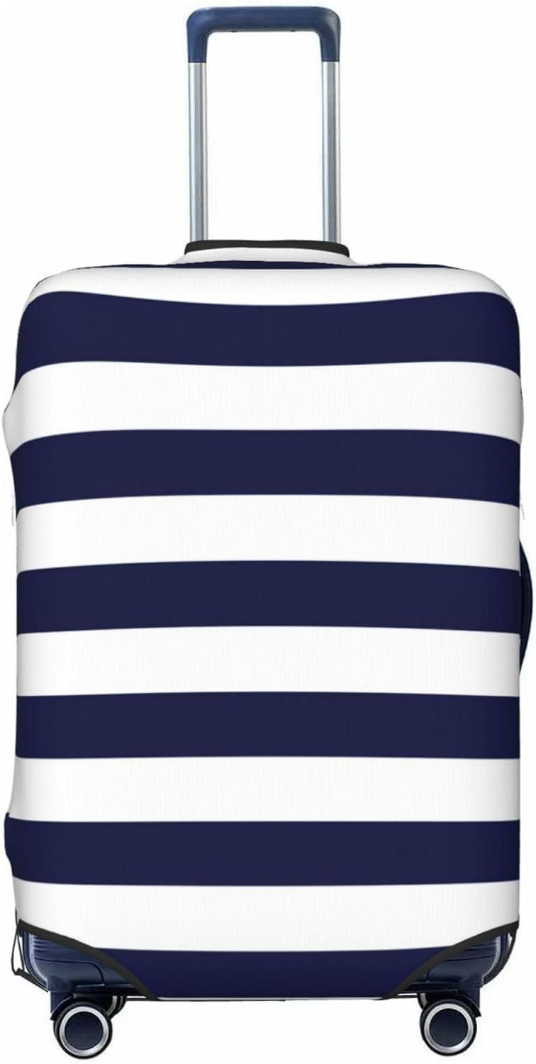 Navy Blue And White Stripes Luggage Cover Washable Elasticated Luggage Covers for Suitcase tsa Approved Stylish Dust and Scratch Resistant Luggage Case Protector for Kids and Adults -
