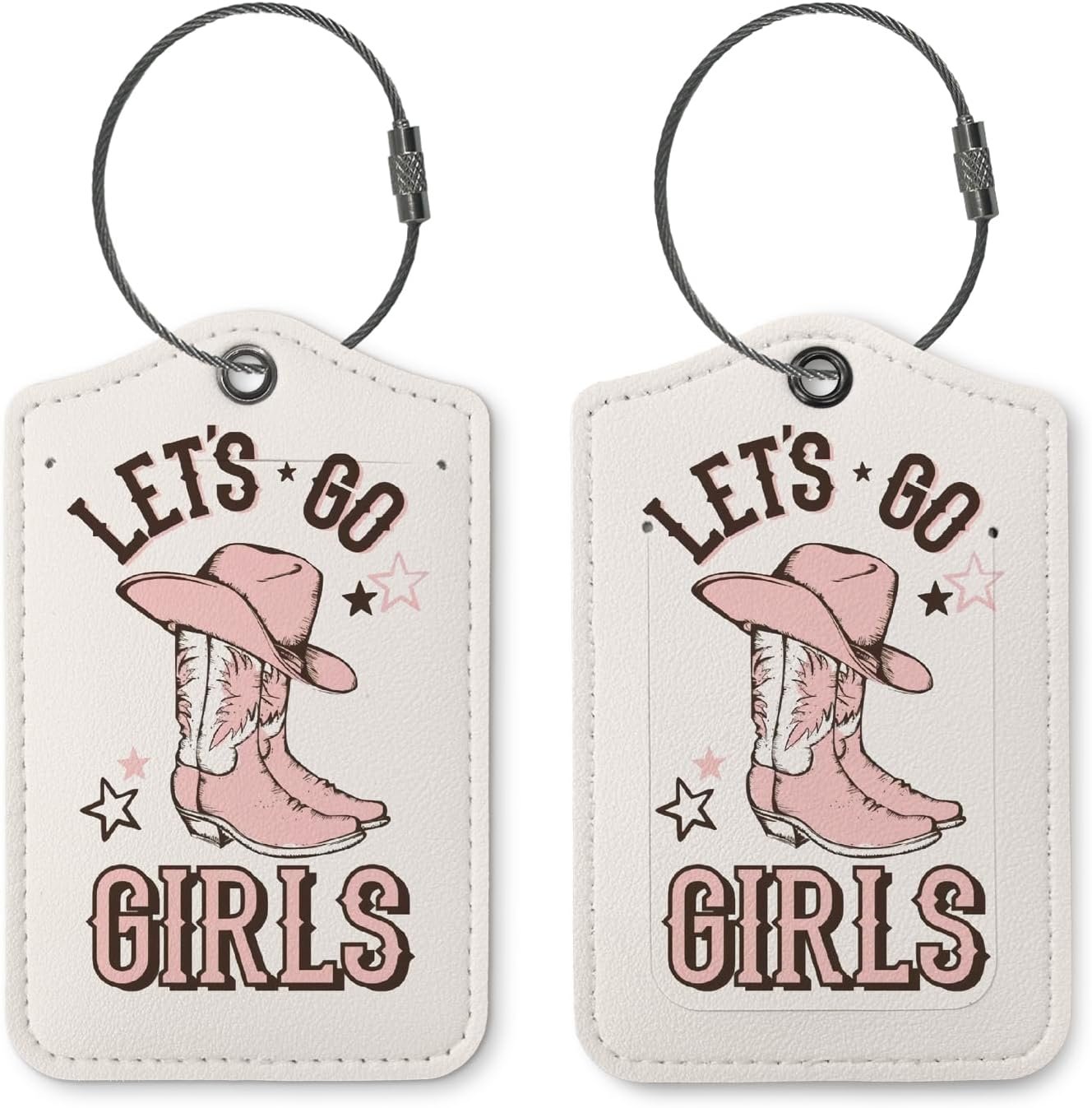 2 Pack Luggage Tags for Suitcases,Cowgirl Suitcase Tags for Travel,Preppy Teen Girls Gifts,Trendy Luggage Tag Label with Steel Loop,Let's Go Girls