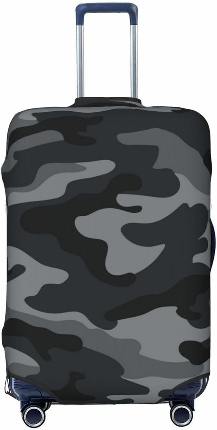Army Camouflages Pattern Luggage Suitcase Covers Elastic Washable Black And Grey Camo Luggage Protector Travel Suitcase Protective Cover For Kid And Adult, M (Fit 22-24 Inch Luggage)