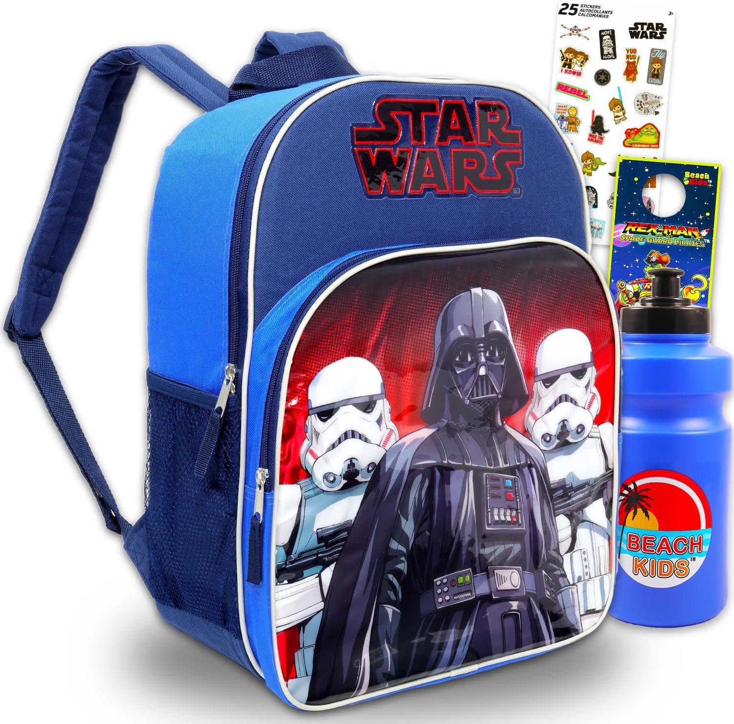 Star Wars Backpack for Boys - Star Wars School Backpack Bundle with Darth Vader 16" Backpack, Water Bottle, Stickers, More | Darth Vader School Set
