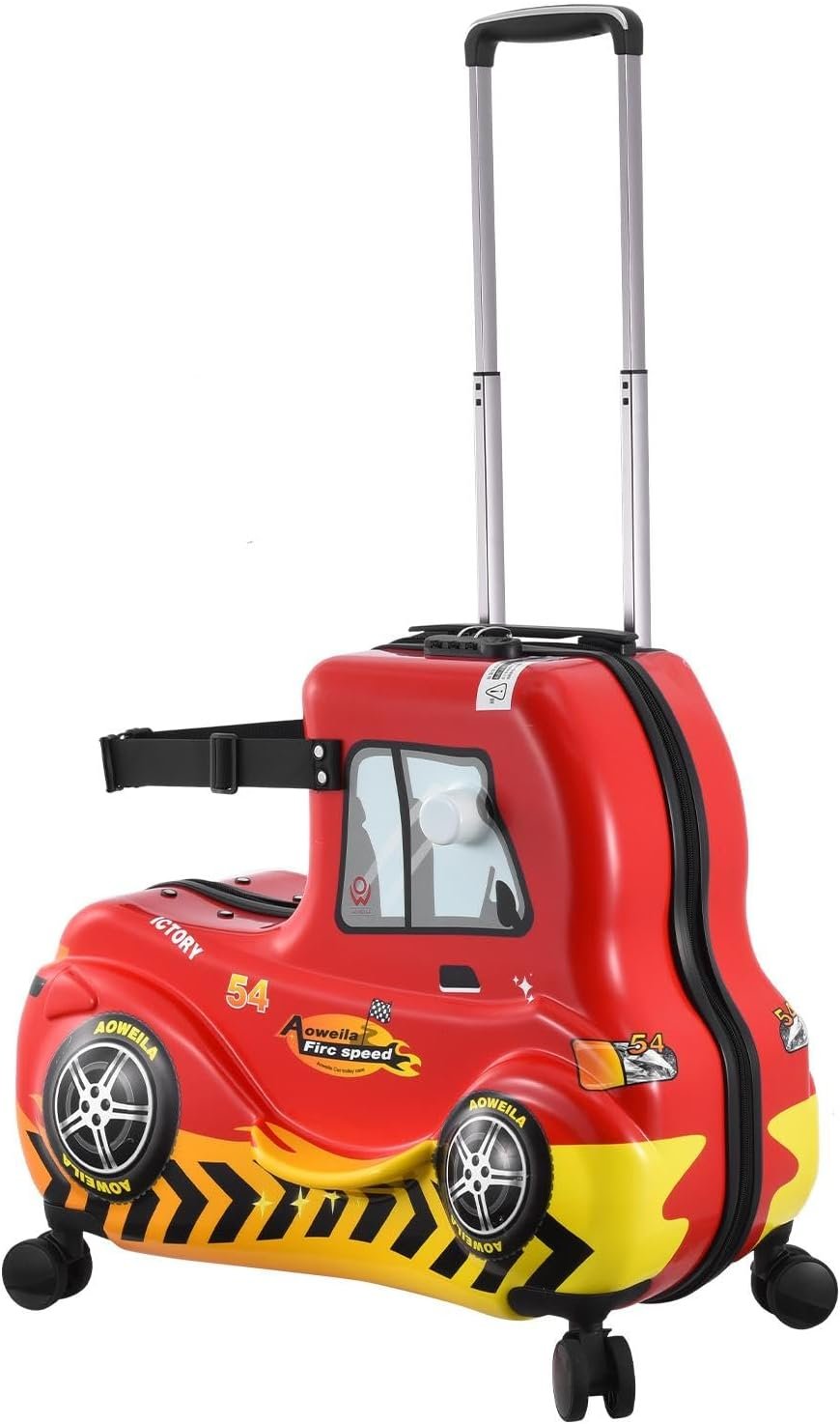 Toddler Ride on Suitcase | 24 In Ride On Suitcase for Kids | Carry On Kids Luggage With Wheels | Cute Hardside Luggage With Safety Belt | Travel Present for Girls Boys Kids Aged 6-12 Years Old