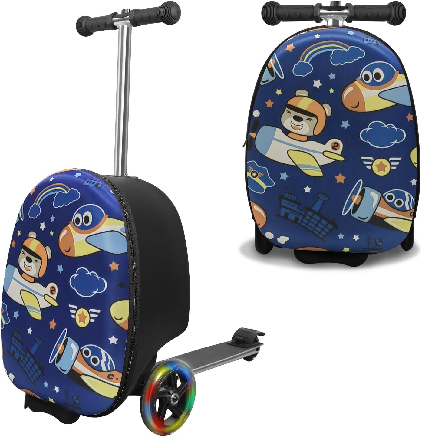 Scooter Suitcase for Kids with LED Wheels, Lightweight & Foldable Scooter Luggage for Travel