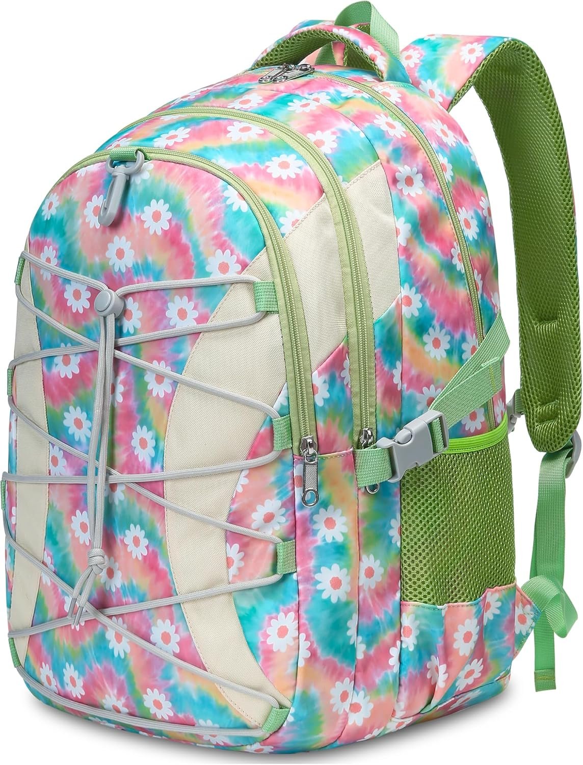 BLUEFAIRY Middle High School Backpack for Teen Boys Girls Large College Bookbag with Laptop Sleeve Back to School Book Bags Mochilas Escolares para Niños Niñas Adolescentes (Green, Floral)