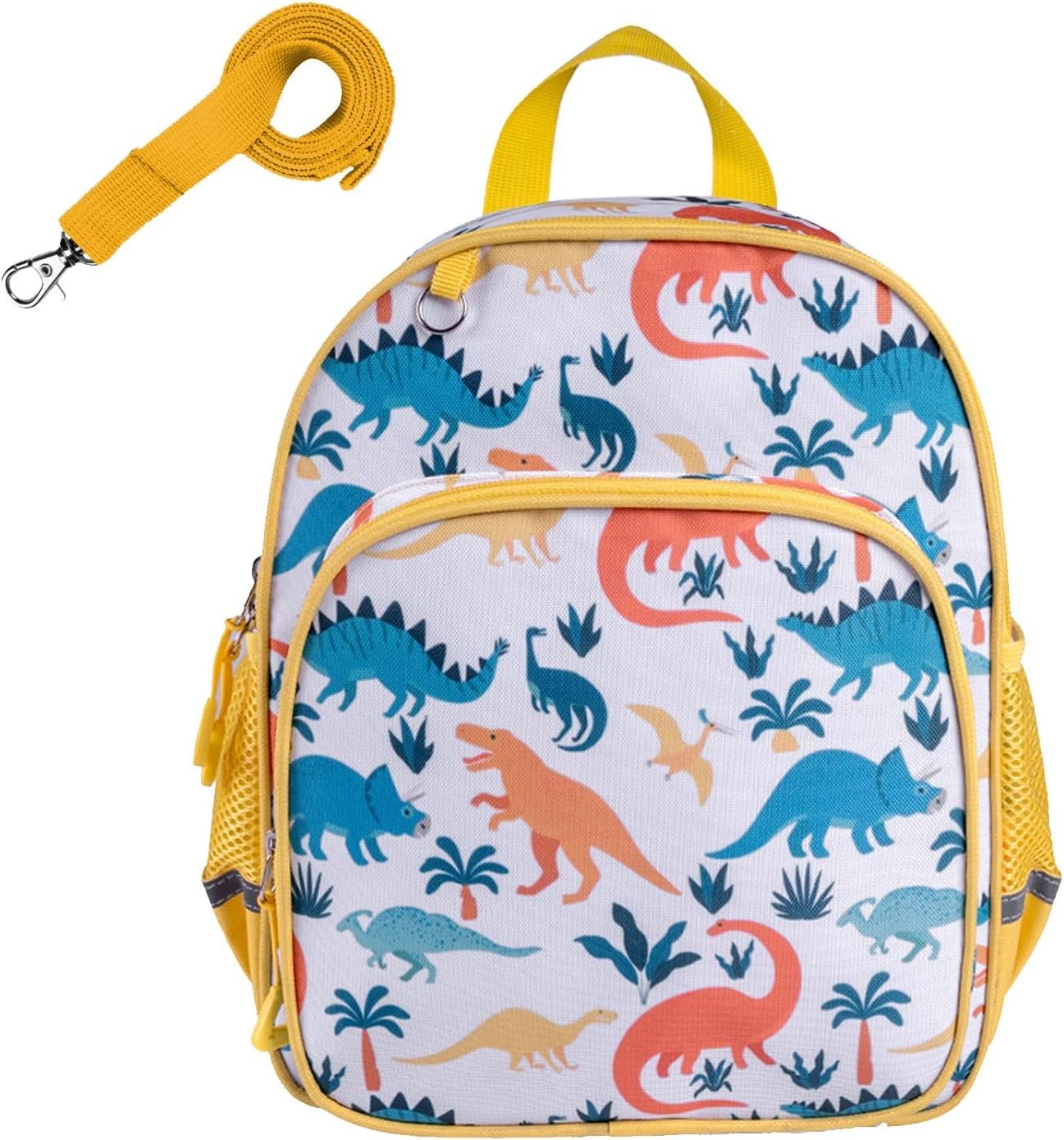 Boys and Girls Kids Backpack, 12 Inch Preschool Toddler Backpack for 2-4 Years Old Toddler Daycare School and Travel (Yellow and white dinosaur)