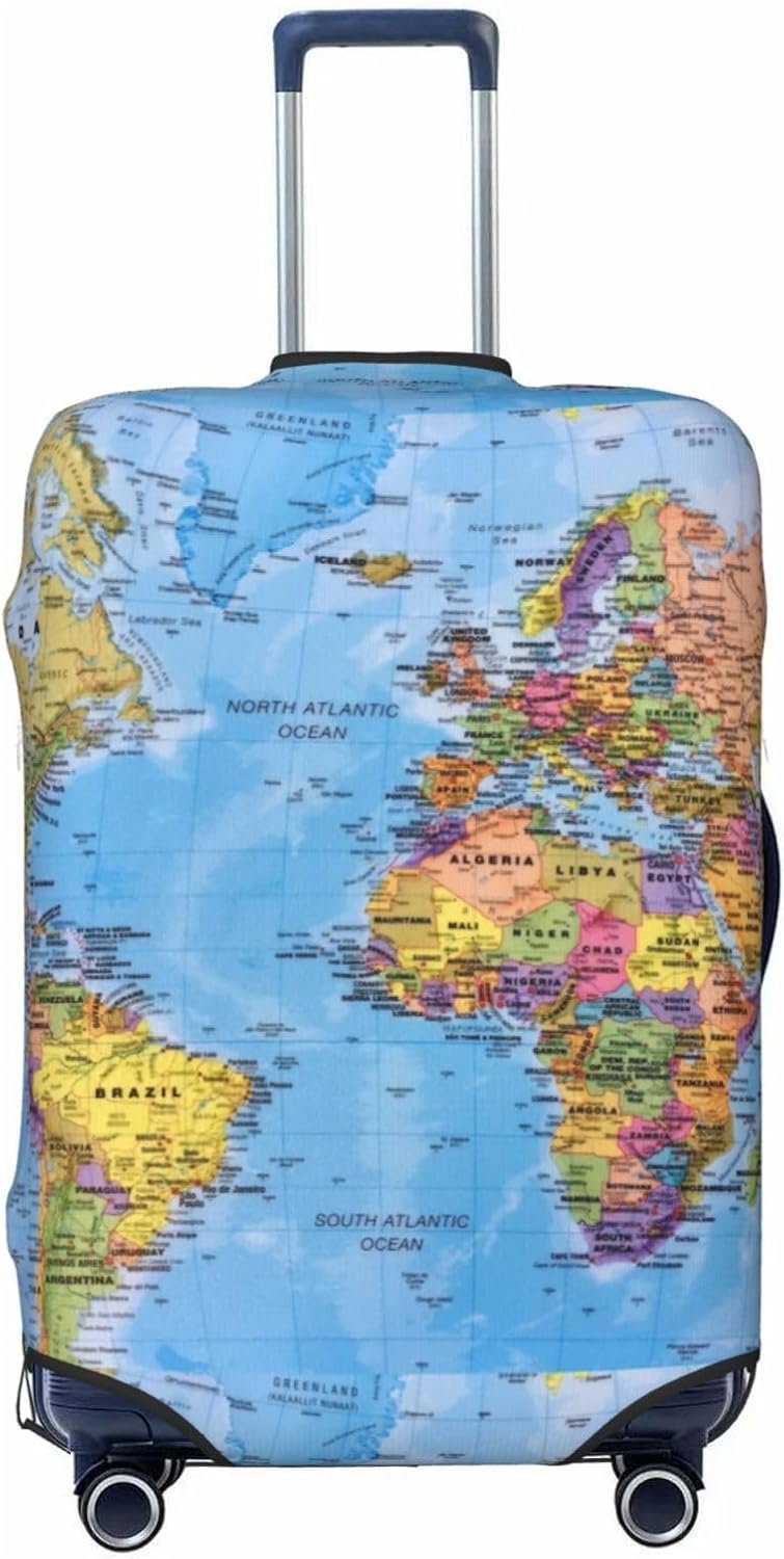 Travel Luggage Cover Suitcase Elastic Washable Creative World Map Suitcase Protector Bag,Anti-Scratch Double-Sided Baggage Covers For Kid Adult,Large