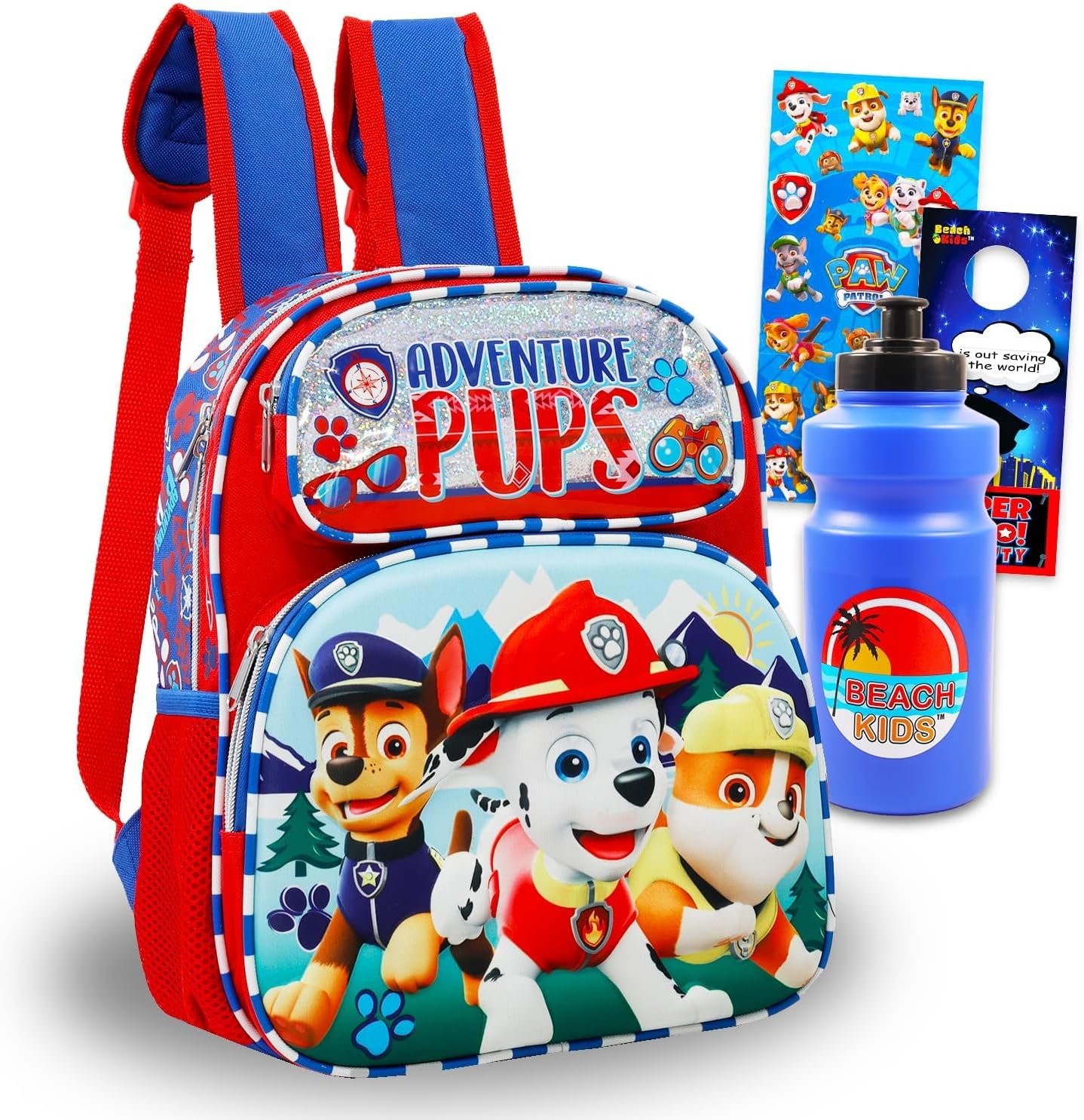Paw Patrol Mini Backpack for Kids - Bundle with 12" Small Bag for Boys Featuring Chase, Marshall, Rubble Plus Water Bottle, Stickers | Paw Patrol School Backpack for Kids, Toddlers