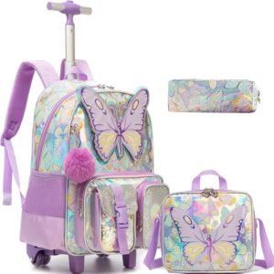 Kids Rolling Backpack – Purple Travel Backpack for Girls