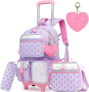 Cat Rolling Backpack for Girls – School Travel Bag