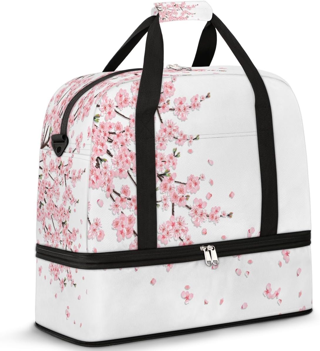 Flower Cherry Blossoms Jananese Large Weekender Overnight Bags Travel Duffel Bag for Women Men Girl Gym Bag With Shoe Compartment Foldie Travel Tote Bag Carry On Personal Item Bag for Travel Gym Sport