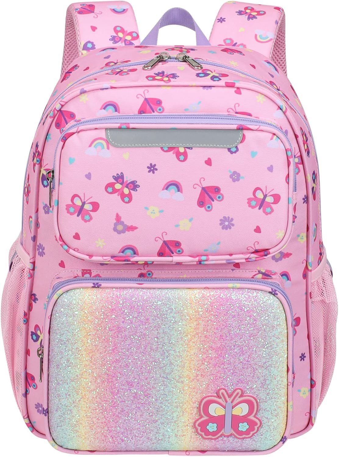 Kids Backpack for Girls - 15 Inch Backpack for Kids 3 to 8, Lightweight Bookbag for Preschool Kindergarten Elementary School, Insulated Pocket, Safe Reflective Stripe, Pink Butterfly
