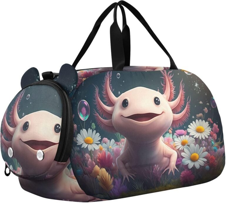 Cute Girls Travel Duffel Bag – Axolotl Floral