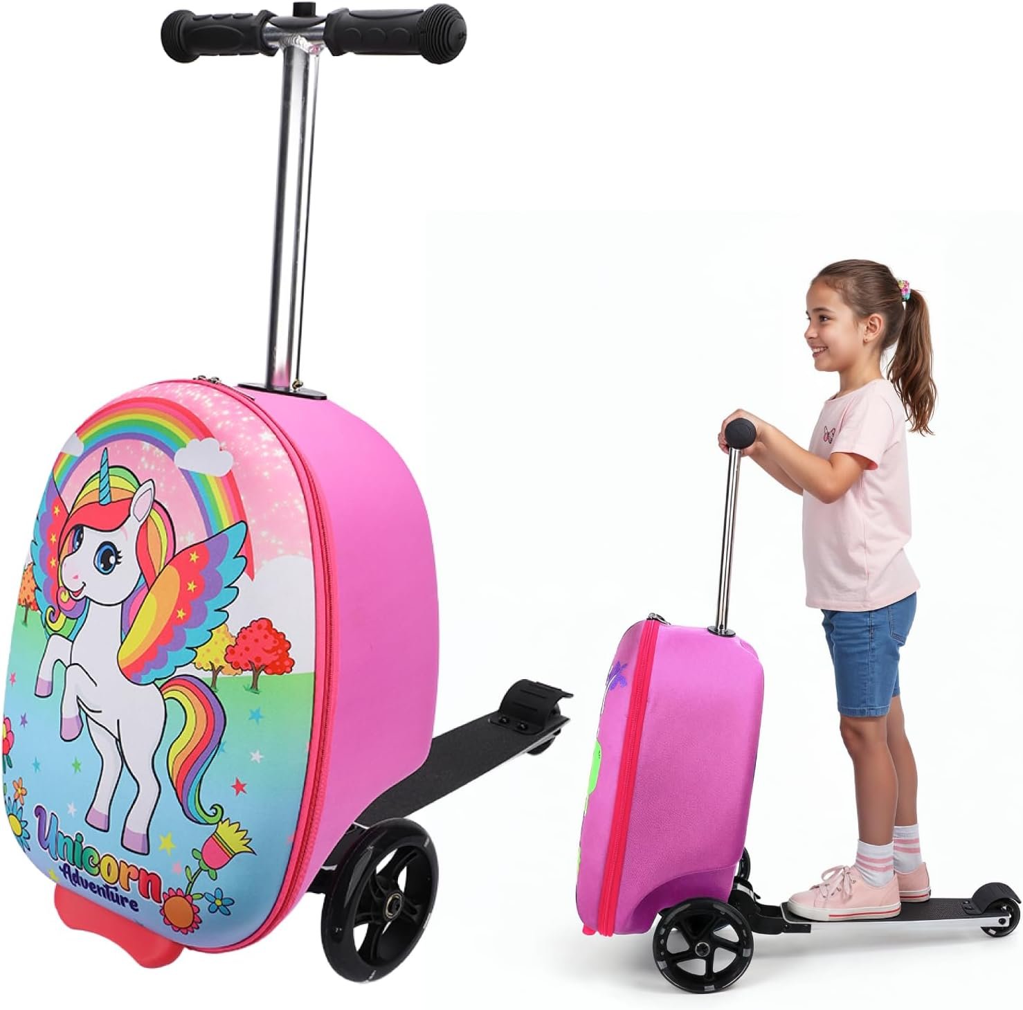 emissary Scooter Luggage for Kids – Ride-On Suitcase, Scooter Ride Luggage, Lightweight Carry-On Suitcase Kid Travel Bag (Pink)